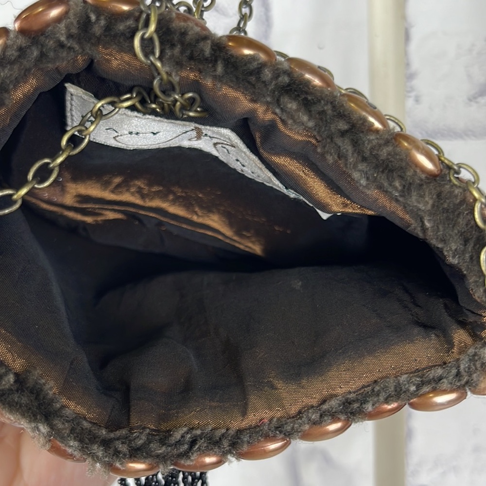Mary Frances Crossbody Purse Pleated Beaded Embellished Animal Print Tassels - Picture 7 of 9